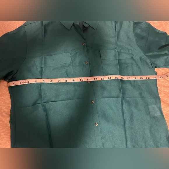 100% silk long sleeve shirt for women color blue size M Bottom Down top - Picture 9 of 9